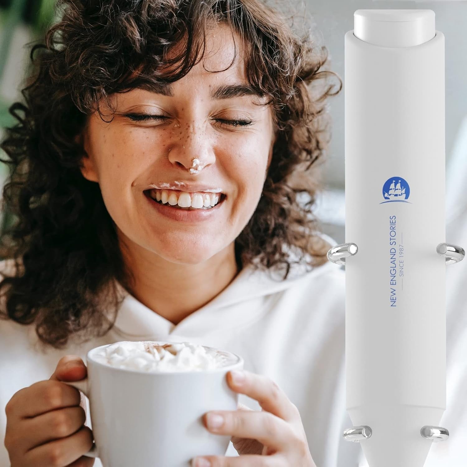 Powerful Milk Frother Handheld Foam Maker, Mini Whisk Drink Mixer for Coffee, Cappuccino, Latte, Matcha, Hot Chocolate, No Stand, White
